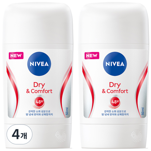 니베아 데오드란트 스틱 드라이 앤 콤포트, 50ml, 4개