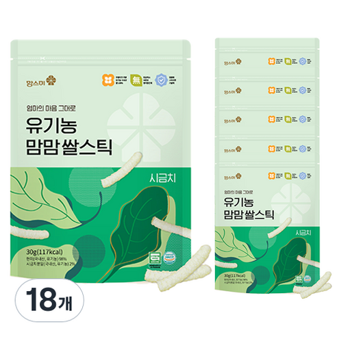 맘스미 유아용 유기농 맘맘 쌀스틱, 시금치맛, 30g, 18개