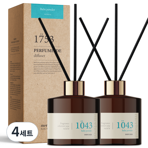 메르헨트 퍼퓸 드 디퓨저 200ml x 2p + 섬유리드 10p 세트, 베이비파우더, 4세트