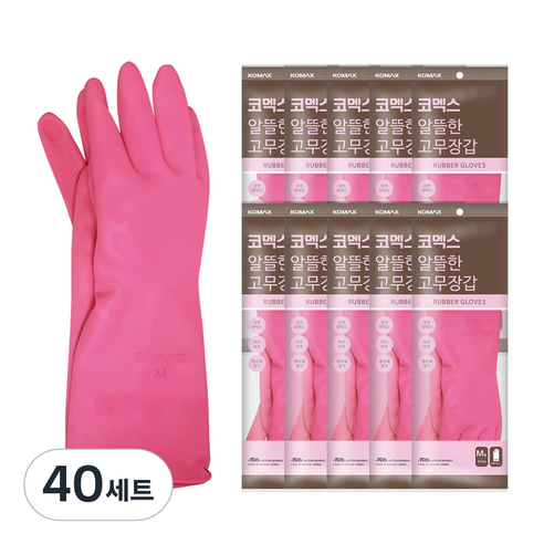 코멕스 알뜰한 고무장갑 양손착용, 핑크, 중(M), 40세트