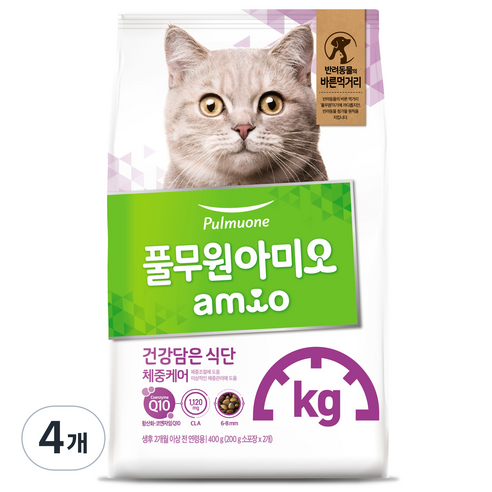 풀무원아미오 고양이 건강담은 식단 기능성 사료, 다이어트(체중관리), 400g, 4개