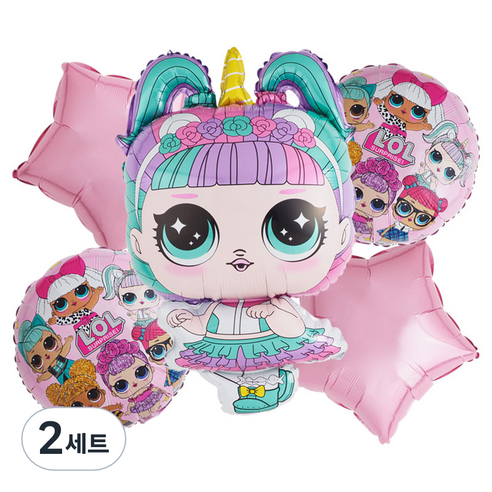 파티팡 캐릭터은박풍선 엘오엘 유니콘 부케 5p 세트, 혼합 색상, 2세트