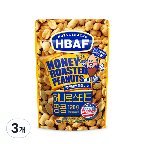 HBAF 넛츠 앤 스낵스 허니로스티드 땅콩, 3개, 120g