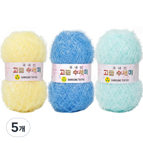 yarna 고급 수세미 뜨개실 80g x 3종 + 도안 3종 세트, X3 블루레몬, 5개