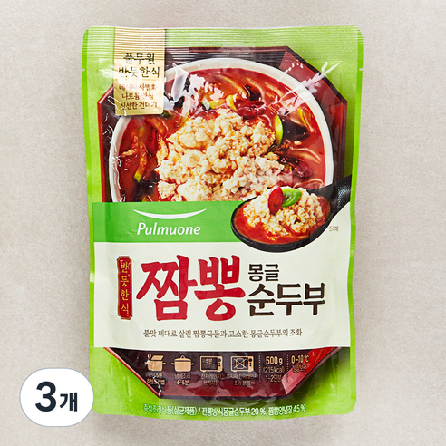 풀무원 반듯한식 짬뽕 몽글 순두부 냉장, 500g, 3개
