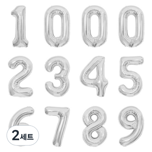 파티아일랜드 숫자 호일 풍선 12p 세트 40cm, 실버, 2세트