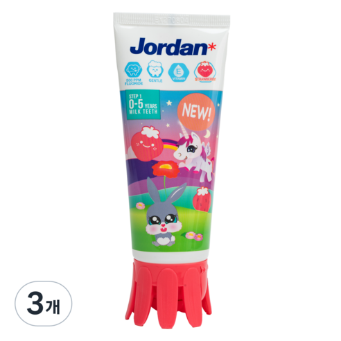 조르단 어린이 치약 뉴스텝1 딸기향 치약 패키지 랜덤발송, 90g, 3개