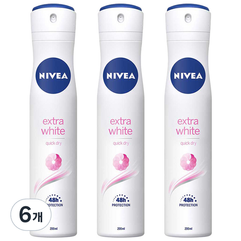 니베아 엑스트라 화이트 데오드란트 스프레이, 200ml, 6개