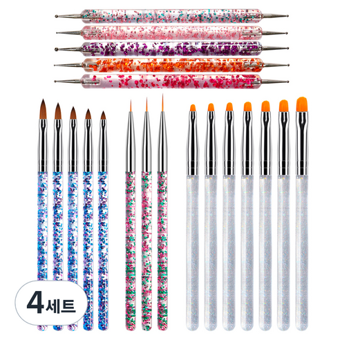 메이브라운 추천 네일 도트봉 5종 + 둥근붓 7종 + 아크릴붓 5종 + 세필붓 3종 세트, 4세트, 혼합색상