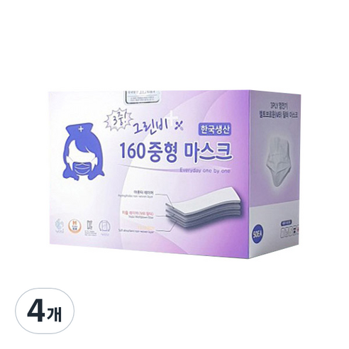 그린비 16cm 덴탈 3중 일회용 중형 마스크, 50개입, 4개, 퍼플