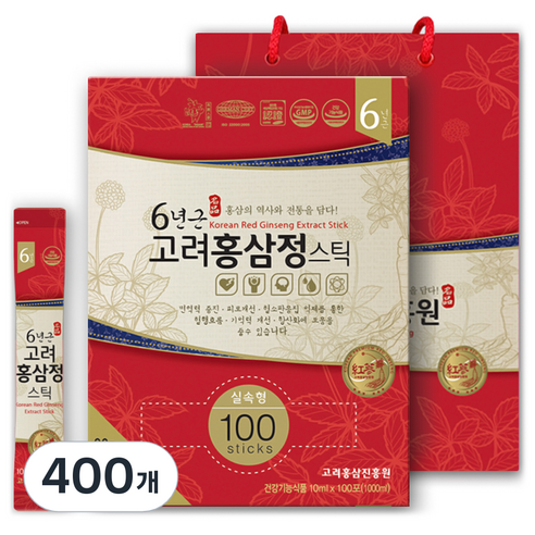 고려홍삼진흥원 6년근 고려홍삼정 스틱 타워형 + 쇼핑백, 10ml, 400개