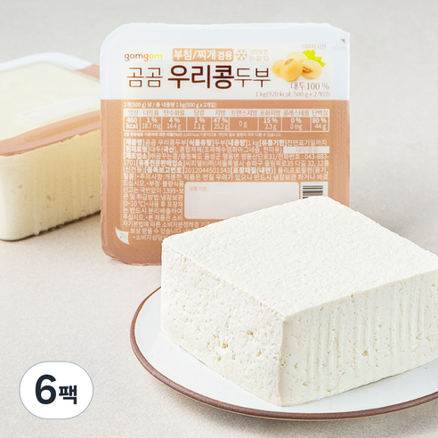 곰곰 우리콩 두부, 500g, 6팩