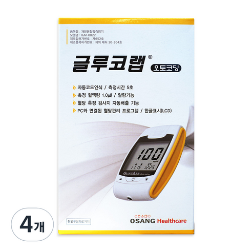 오상헬스케어 글루코랩 오토코딩 혈당측정기, IGM-0022, 4개
