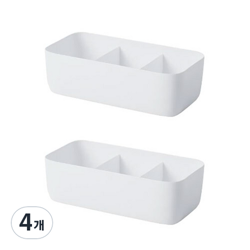 아리코 다용도 심플 수납함 3칸, 화이트, 4개