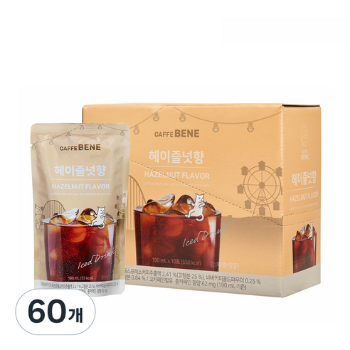카페베네 커피 파우치 헤이즐넛향, 190ml, 60개