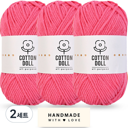 니뜨 코튼돌실 50g x 3p + 코튼 라벨 세트, 2세트, 14 꽃핑크