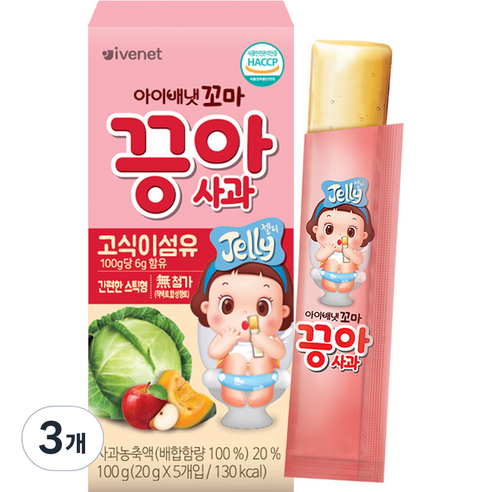 아이배냇 꼬마 끙아젤리 사과, 3개, 사과맛, 100g
