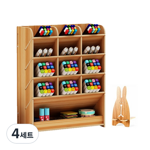 아토바스켓 DIY 멀티꽂이함 일반형 + 핸드폰거치대, 브라운, 4세트