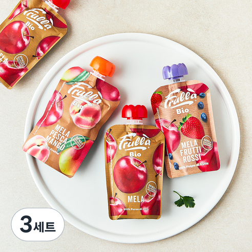 푸루라 유기농 사과 퓨레 100g x 2개입 + 사과 블루베리 딸기 퓨레 100g + 사과 복숭아 망고 퓨레 100g 세트, 400g, 3세트