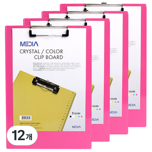 MEDIA 크리스탈 칼라 클립보드, 분홍색, 12개