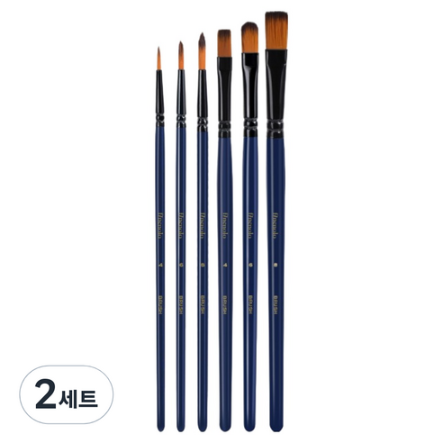 델리 파이놀로 수채화붓 6종 세트, 2세트, 4호(둥근붓, 평붓), 6호(둥근붓, 둥근 평붓), 8호(둥근붓, 평붓)