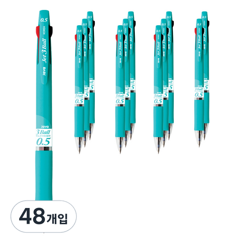 자바펜 제트3볼 다색펜 4p 0.5mm, 민트, 48개