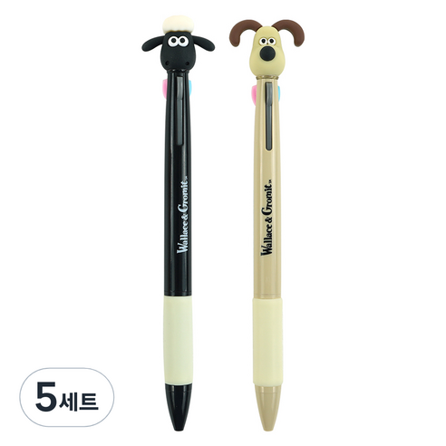 핑크풋 3000 월레스와 그로밋 피규어 3색볼펜 0.7mm 2종 세트, 베이지, 블랙, 5세트