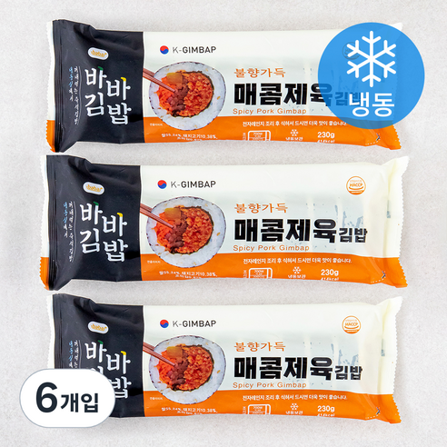 올곧 바바김밥 매콤제육김밥 (냉동), 6개입, 230g