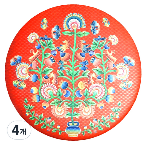 디자인가안채 양면손거울 자수 75 x 75 mm, 레드, 4개
