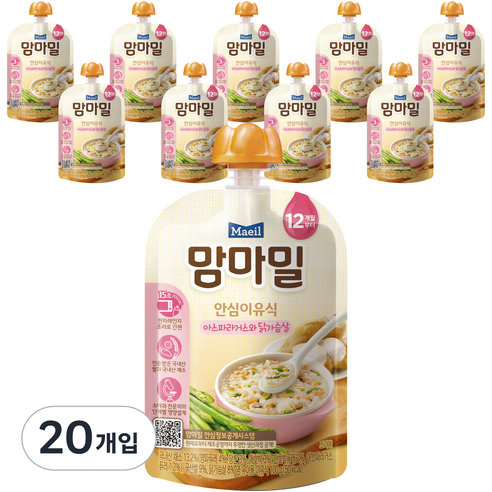 맘마밀 안심 이유식 12개월 부터, 아스파라거스와 닭가슴살, 20개, 100g