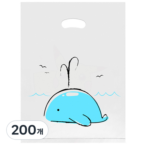마켓감성 귀여운 캐릭터 비닐 봉투, 고래, 200개