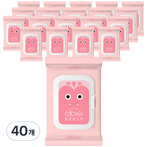 아이수 핑코 몬스터 물티슈 캡형, 40개, 20매입