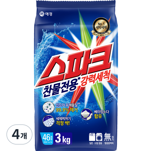 스파크 분말 세탁세제, 3kg, 4개