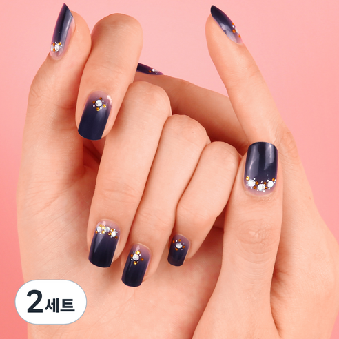 믹스매치 젤네일 스티커 세트, 오로라스톤 네이비 23416, 2세트