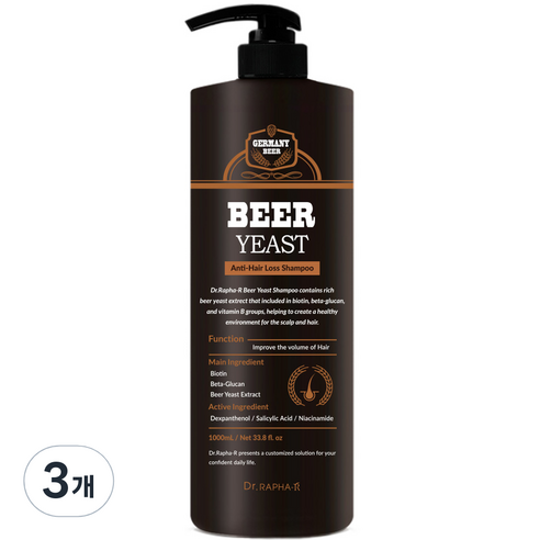 닥터라파알 독일산 맥주효모 비오틴 모발볼륨 개선 탈모 샴푸, 1000ml, 3개