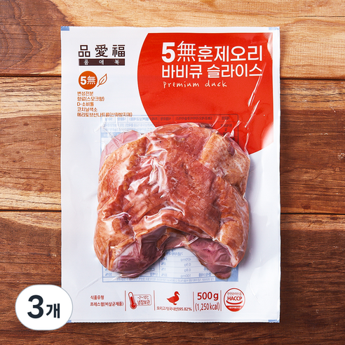 품애복 5무 훈제 오리 슬라이스, 500g, 3개