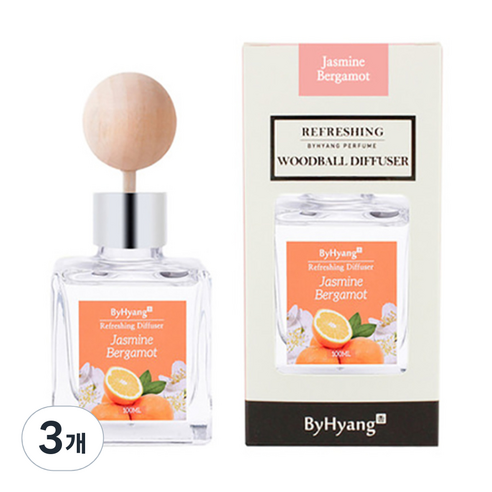 바이향 리프레싱 우드볼 디퓨져, 자스민베르가못, 100ml, 3개