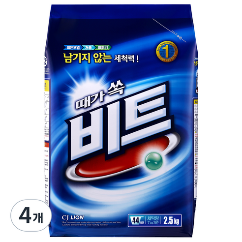 비트 분말 세탁세제 일반용 리필, 2.5kg, 4개