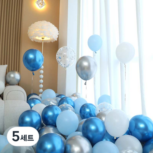 피앤비유니티 풍선 50p 세트 블루, 09 블루앤실버 컨페티 5색혼합, 5세트