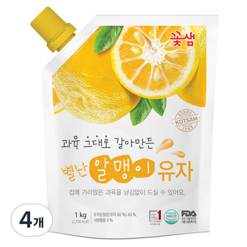 꽃샘 별난 알맹이 유자차, 1kg, 4개