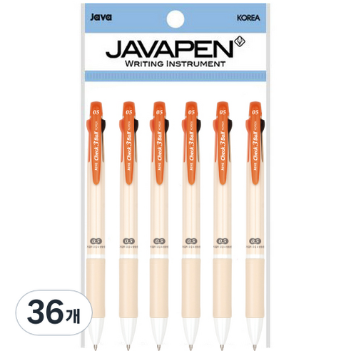 자바펜 체크 3볼 멀티펜 0.5mm, 오렌지, 36개