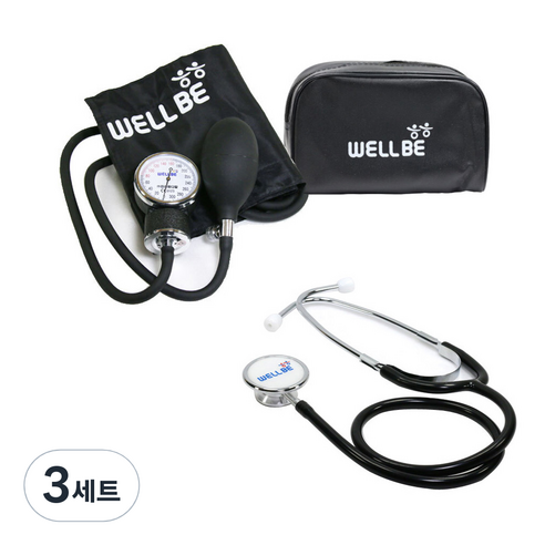 웰비 아네로이드 혈압계 JS-100 + 양면 청진기 JS-202, 3세트, JS-100, JS-202