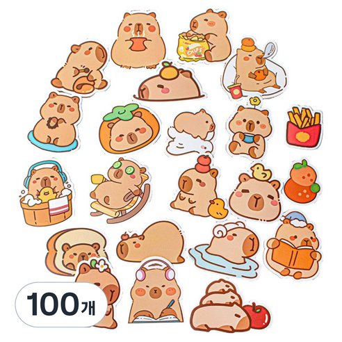 아트조이 카피바라 스티커 B형, 혼합색상, 100개