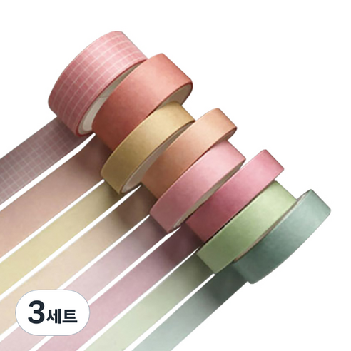 미빌 문구 베이직 패턴 마스킹 테이프 8종 세트, 라이징썬, 3세트