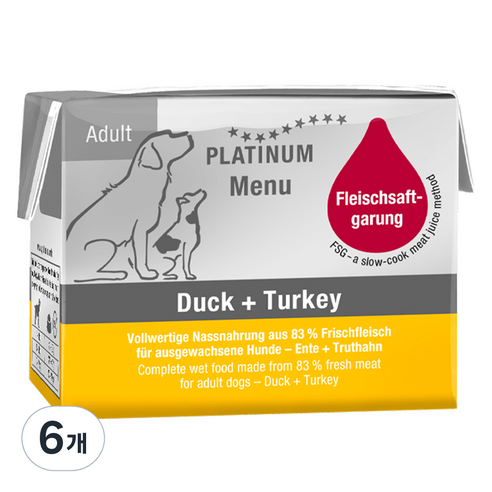플래티넘 강아지 어덜트 메뉴 습식사료, 오리, 90g, 6개
