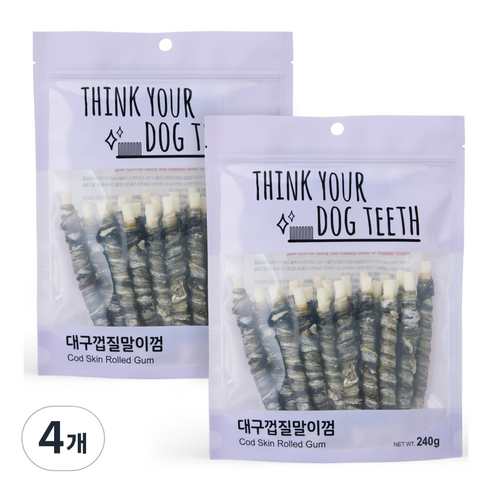 띵크유어도그티 소가죽우유껌 연어스틱 묶음, 대구껍질말이, 240g, 4개
