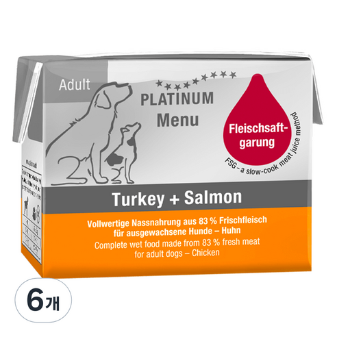 플래티넘 강아지 어덜트 메뉴 습식사료, 칠면조, 90g, 6개