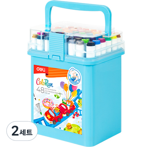 델리 워셔블 삼각 트윈 스케치 마카펜 세트 EC187, 2세트, 48색