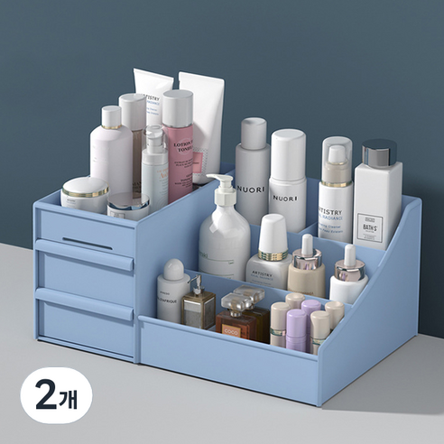 올하이 화장품 수납함 01 파란색 28 x 17 x 12.8 cm, 2개, 블루