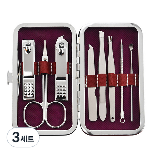 피피홈리빙 귀이개 손톱깍이 케어 8종 세트, 3세트, 레드